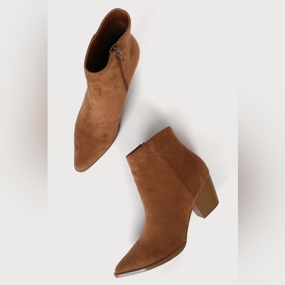 Lulu’s x Matisse Spirit Fawn Pointed Toe Camel Suede Ankle Block Heel Boots NWOT - Picture 5 of 15